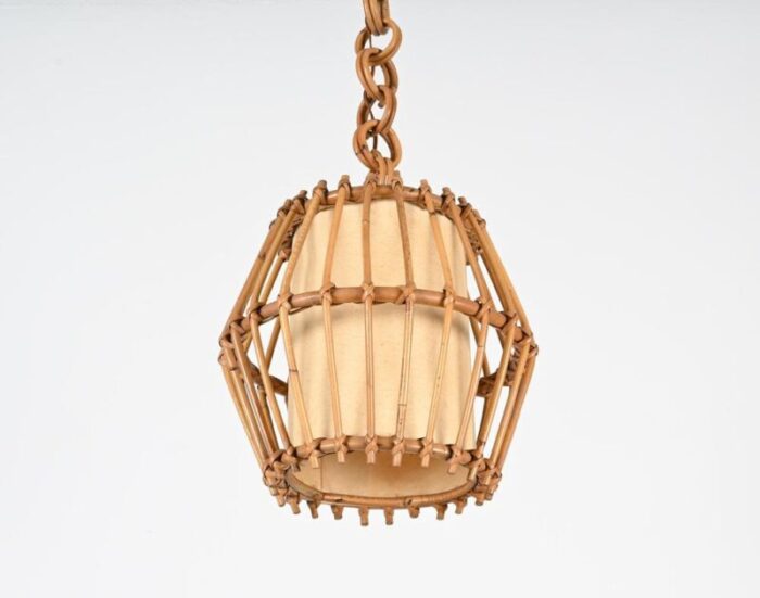 french riviera rattan parchment and wicker chandelier sognot france 1960s 7197