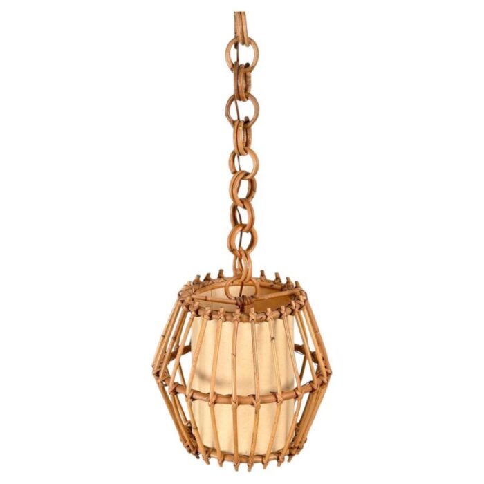 french riviera rattan parchment and wicker chandelier sognot france 1960s 9758