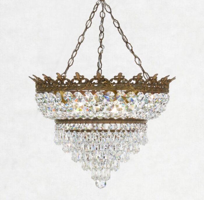 french tiered crown waterfall crystal chandelier 1930s 3388