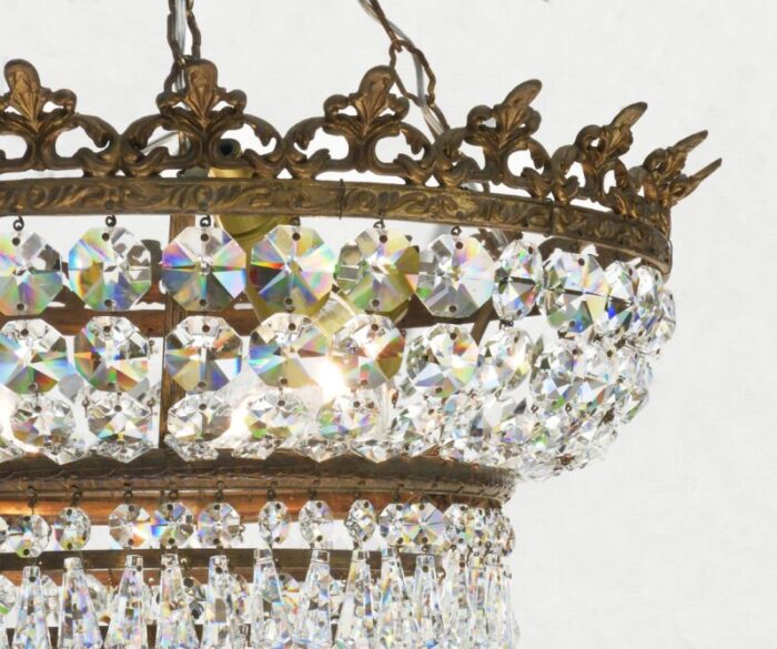 french tiered crown waterfall crystal chandelier 1930s 8981