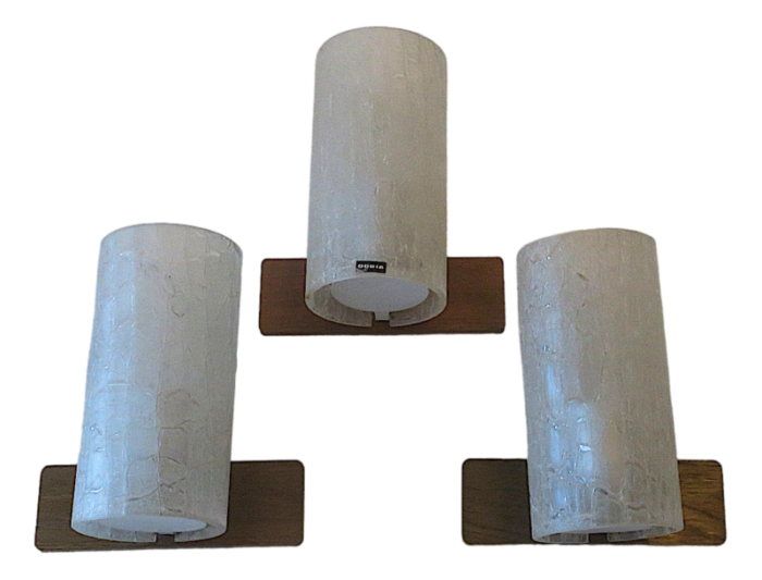 frosted crackled glass and teak wall lights from doria 1960s set of 3 1273