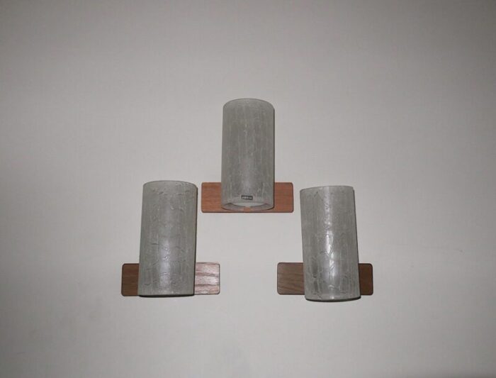 frosted crackled glass and teak wall lights from doria 1960s set of 3 7633