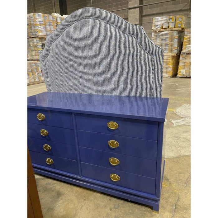 full size upholstered blue and white headboard 6828