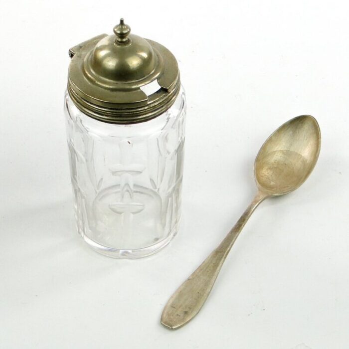 german biedermeier mustard container with spoon 1930s set of 2 2