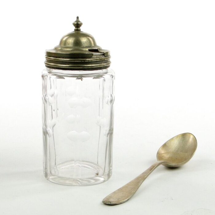 german biedermeier mustard container with spoon 1930s set of 2 4