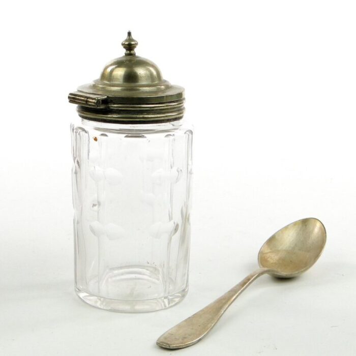 german biedermeier mustard container with spoon 1930s set of 2 5