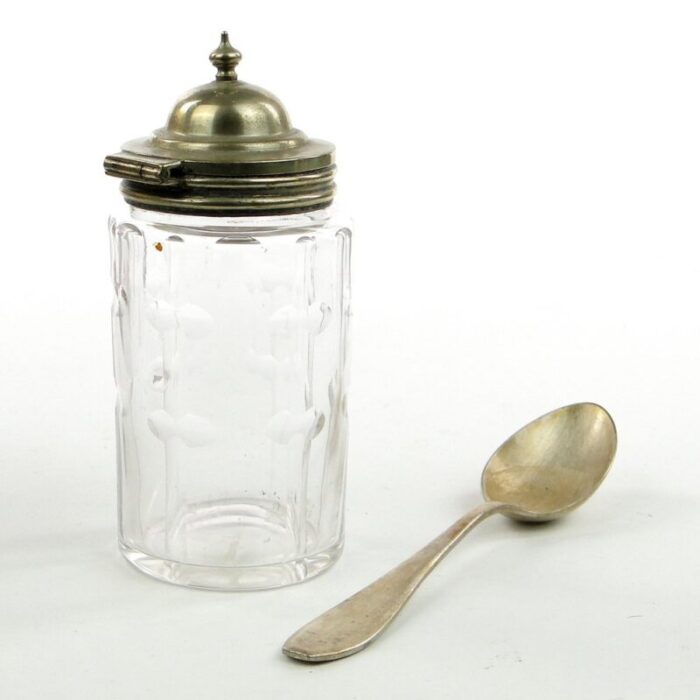 german biedermeier mustard container with spoon 1930s set of 2 6