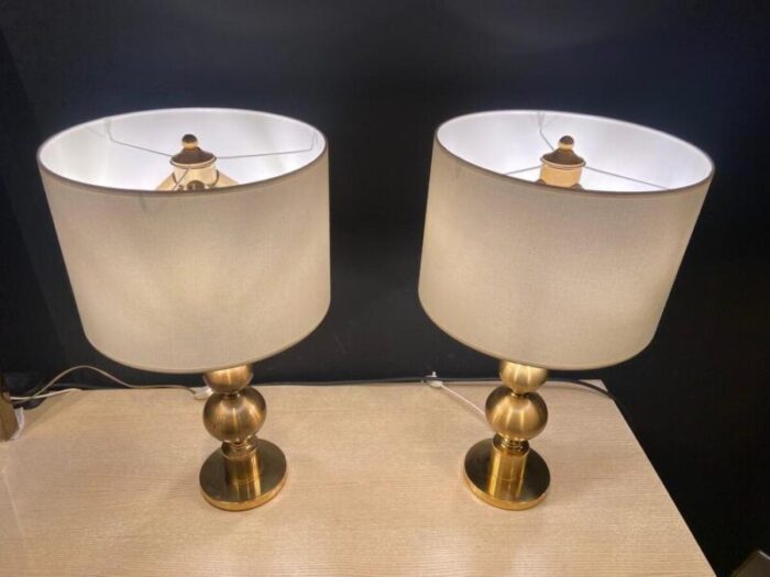 gilded ball lamps attributed to boulanger 1970s set of 2 2169