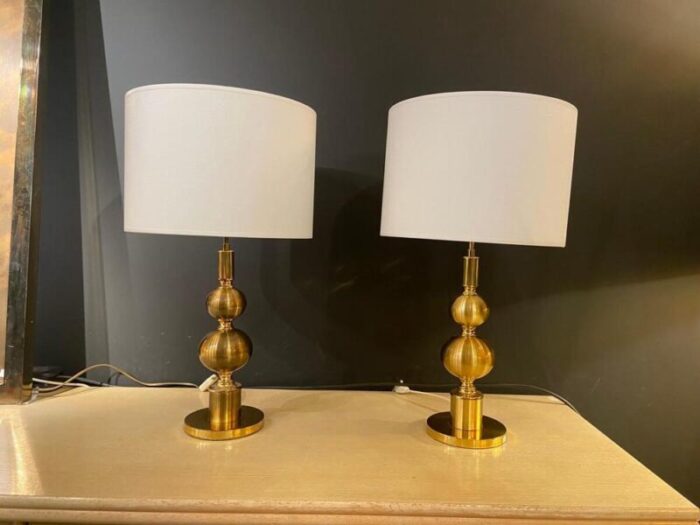 gilded ball lamps attributed to boulanger 1970s set of 2 3723