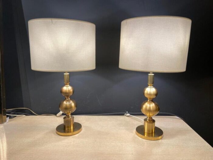 gilded ball lamps attributed to boulanger 1970s set of 2 5080