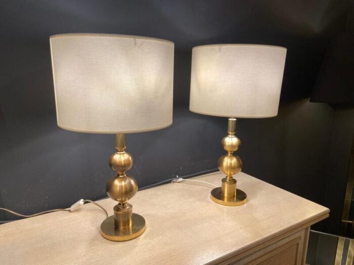 gilded ball lamps attributed to boulanger 1970s set of 2 6093