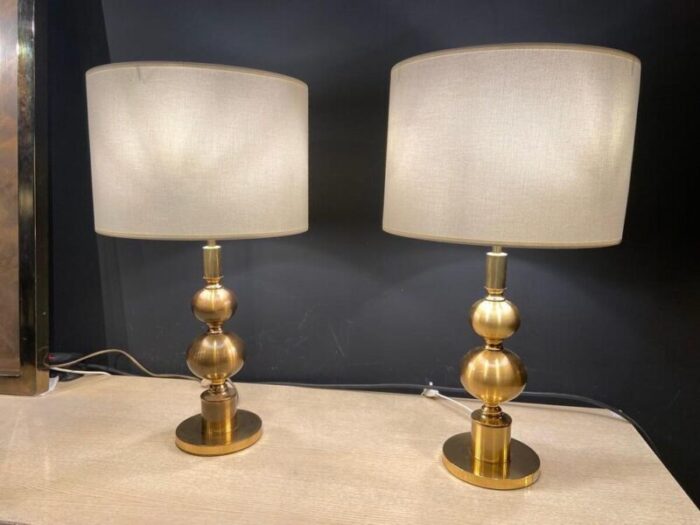 gilded ball lamps attributed to boulanger 1970s set of 2 8658