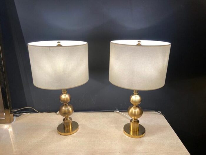 gilded ball lamps attributed to boulanger 1970s set of 2 9654