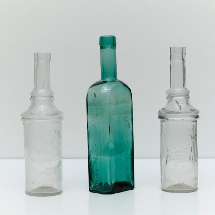 glass apothecary bottles set 1920s set of 3 1