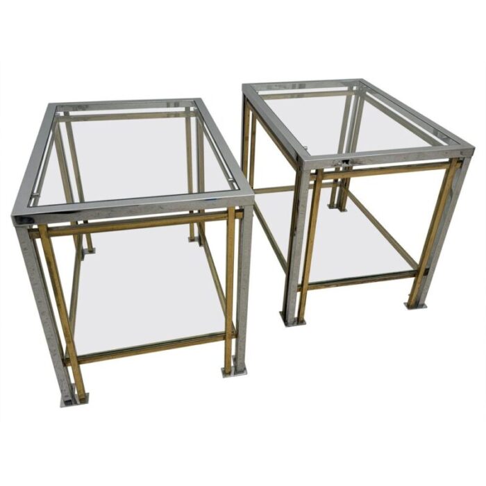 gold metal and chrome side tables with glass tops set of 2 4313