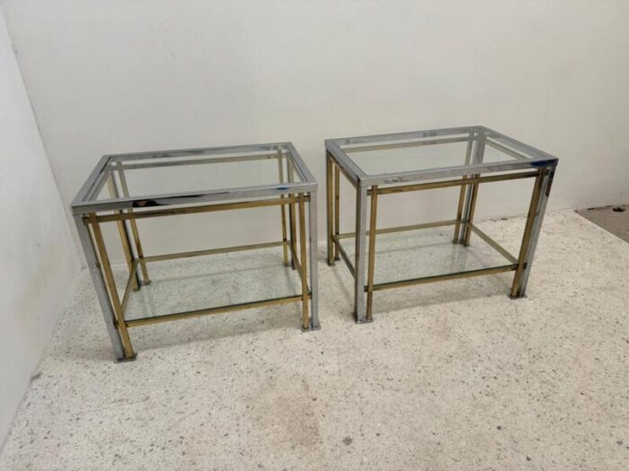 gold metal and chrome side tables with glass tops set of 2 6196