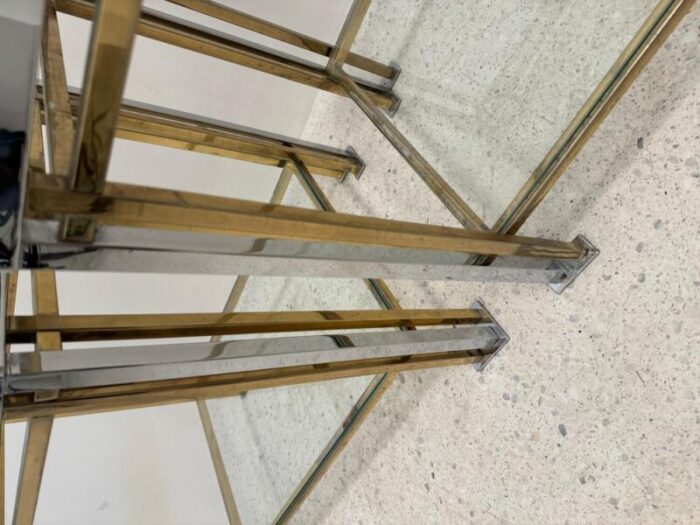 gold metal and chrome side tables with glass tops set of 2 8275