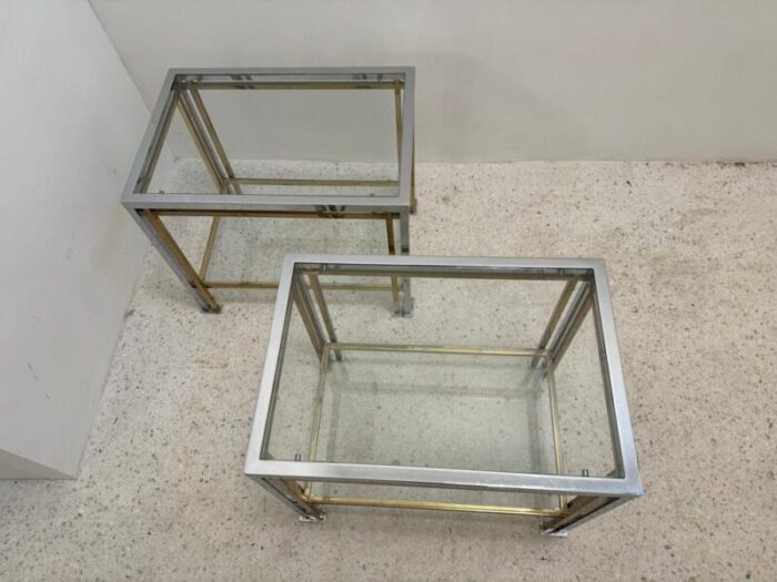 gold metal and chrome side tables with glass tops set of 2 8695