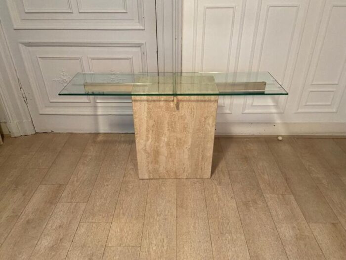 golden metal travertine and cross console italy 1970s 9009