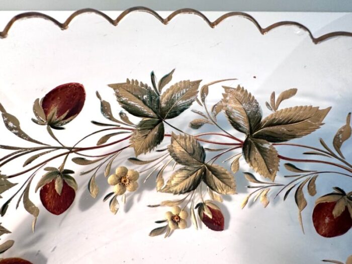 goofus enameled glass bowl with strawberries and gilded leafs decor 1890s 8