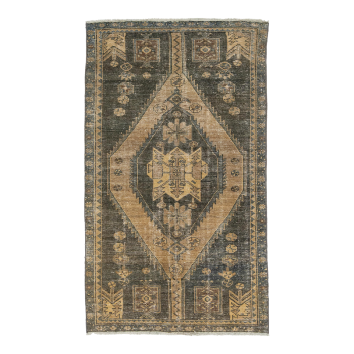 gray geometric designed persian vintage wool rug 5540