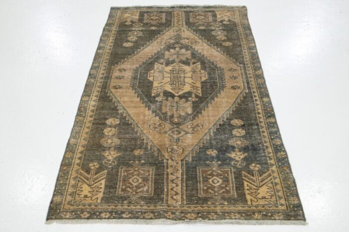 gray geometric designed persian vintage wool rug 8266