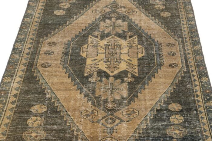 gray geometric designed persian vintage wool rug 8714