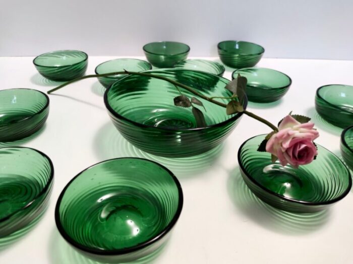 green empoli blown glass dessert bowls from vetreria etrusca 1950s set of 10 2