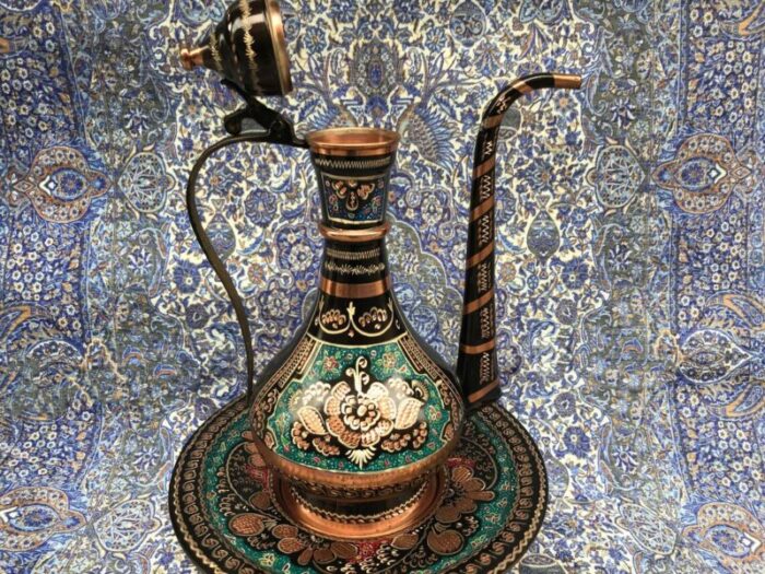 handmade inlaid copper pitcher with plate 3