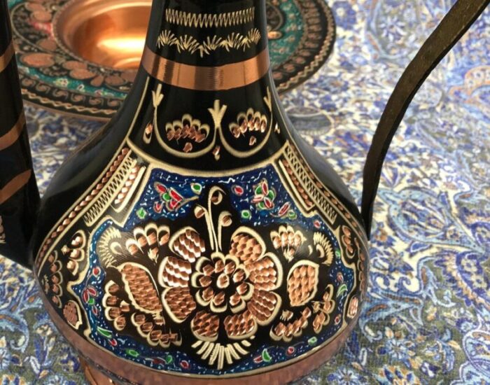 handmade inlaid copper pitcher with plate 4