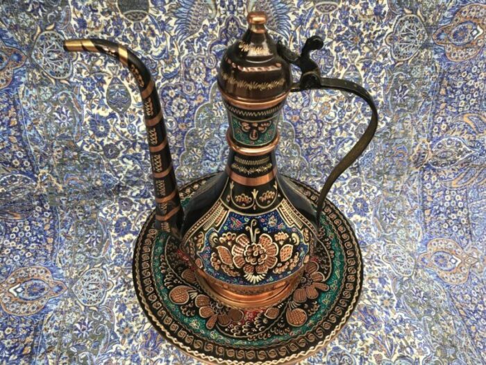 handmade inlaid copper pitcher with plate 5