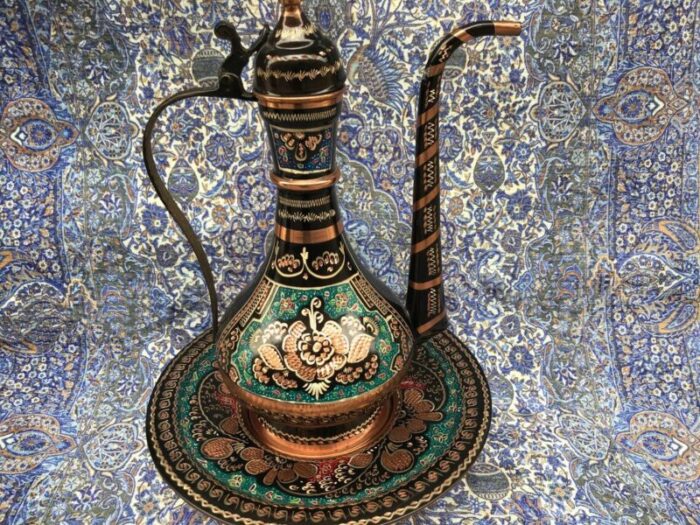 handmade inlaid copper pitcher with plate 7