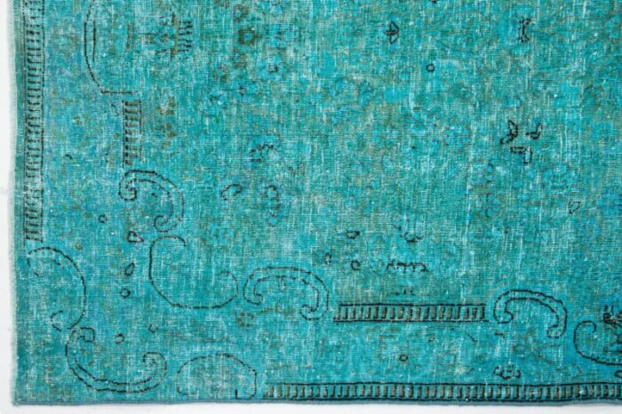 handmade turquoise persian overdyed wool rug with allover pattern 4 x 6 0119