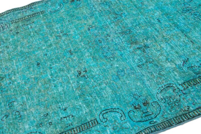 handmade turquoise persian overdyed wool rug with allover pattern 4 x 6 5196