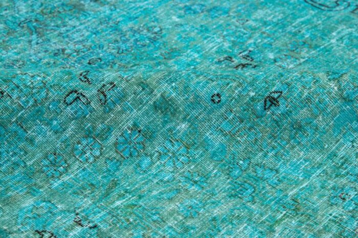 handmade turquoise persian overdyed wool rug with allover pattern 4 x 6 6119