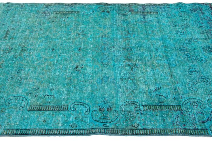 handmade turquoise persian overdyed wool rug with allover pattern 4 x 6 7357