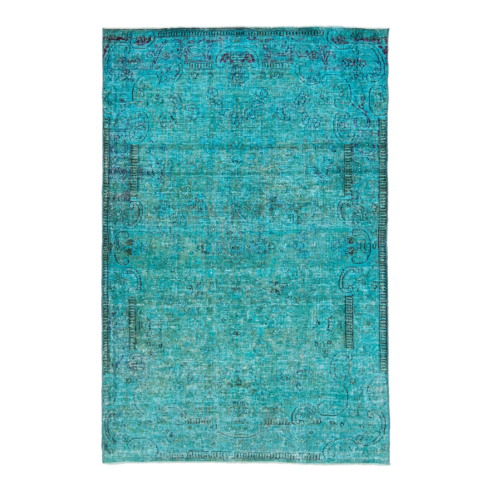 handmade turquoise persian overdyed wool rug with allover pattern 4 x 6 7465