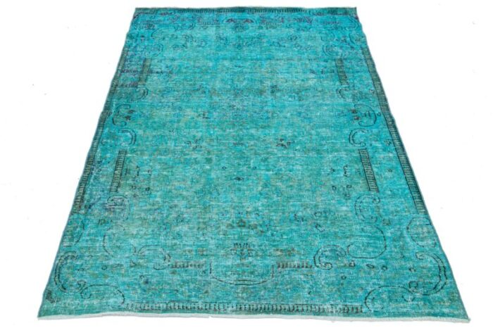 handmade turquoise persian overdyed wool rug with allover pattern 4 x 6 7652