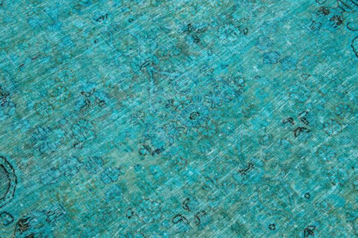 handmade turquoise persian overdyed wool rug with allover pattern 4 x 6 8361