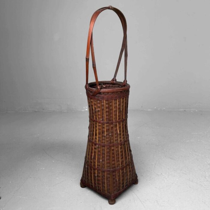 handwoven ikebana flower basket 1950s 1