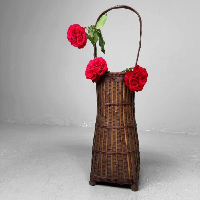 handwoven ikebana flower basket 1950s 2