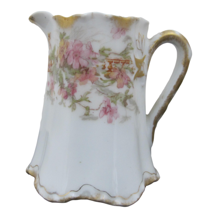 haviland france limoges pink yellow and gold flower porcelain creamer pitcher 3451