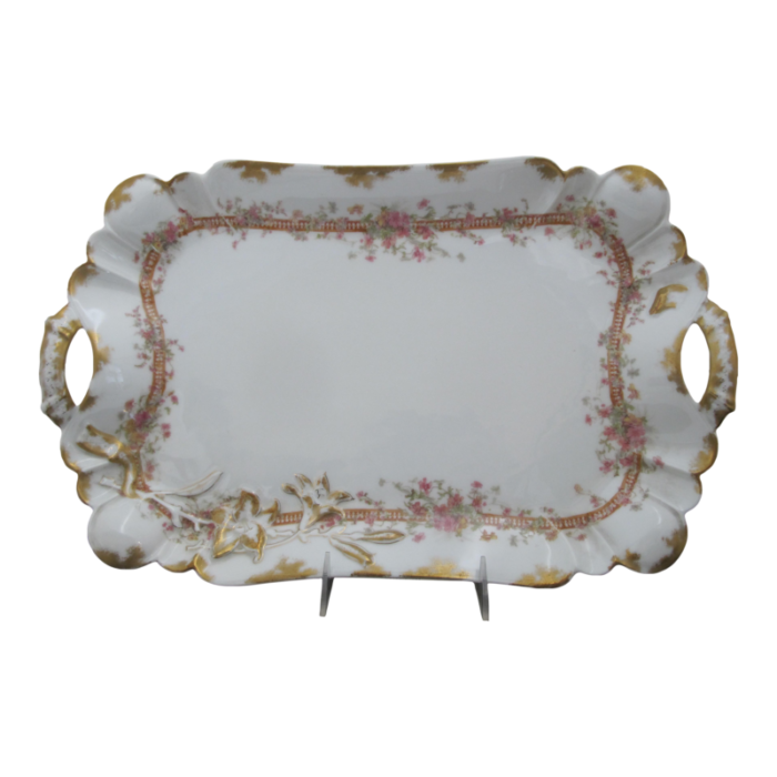 haviland limoges pink and yellow flower gold trim 17 serving dish tray platter 5700