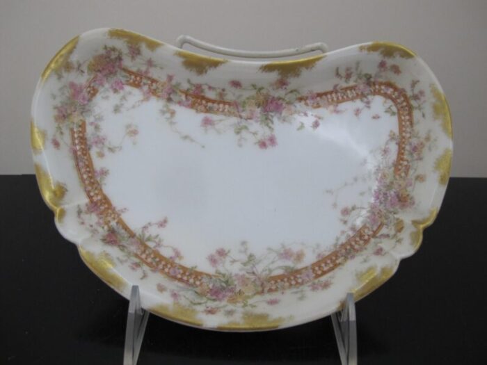 haviland limoges pink and yellow flower gold trim 8 12 crescent bone plate dish 2714