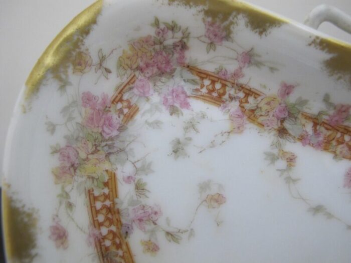 haviland limoges pink and yellow flower gold trim 8 12 crescent bone plate dish 5979