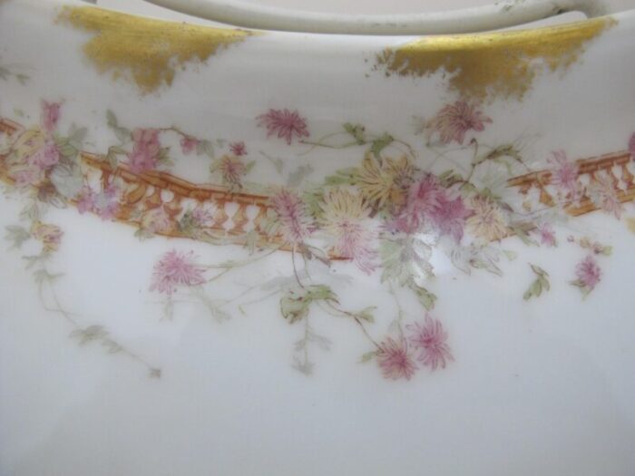 haviland limoges pink and yellow flower gold trim 8 12 crescent bone plate dish 6675