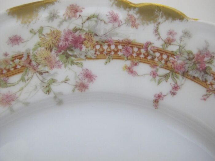 haviland limoges pink and yellow flower gold trim porcelain 9 12 dinner plate 0229