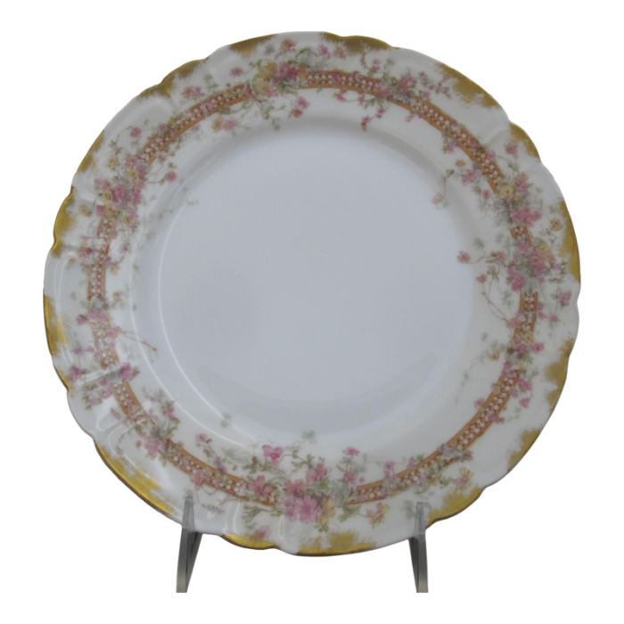 haviland limoges pink and yellow flower gold trim porcelain 9 12 dinner plate 7018