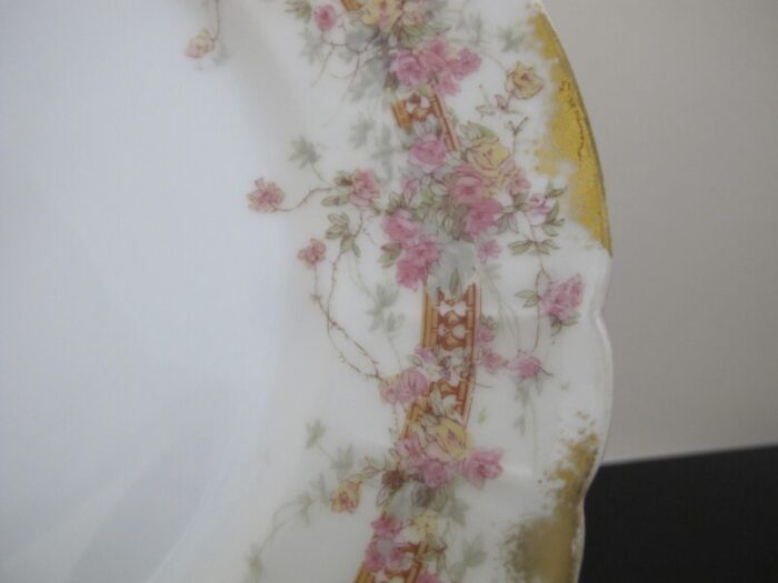 haviland limoges pink and yellow flower gold trim porcelain 9 12 dinner plate 8173