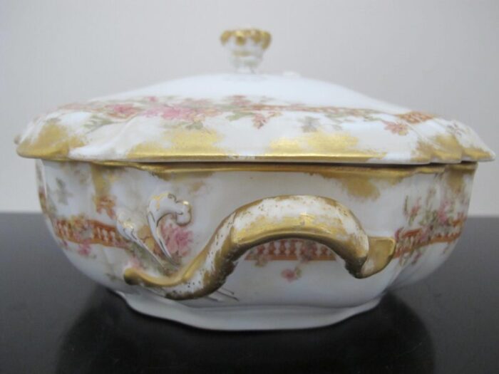 haviland limoges pink and yellow flower gold trim vegetable bowl tureen with lid 3177